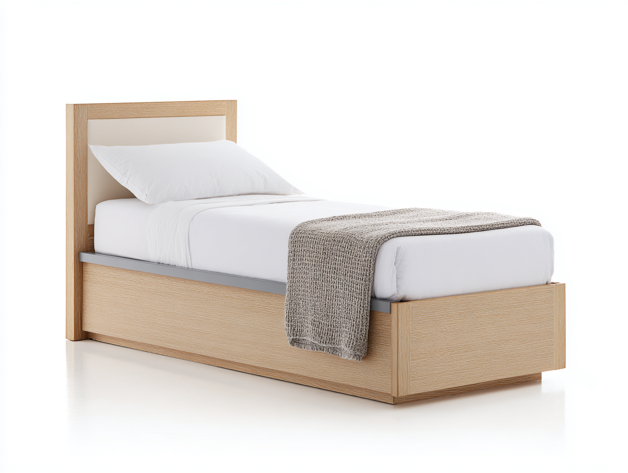 Einzelbett Holz 204x97x84 cm - Eiche hell - für Schlafzimmer - Kopfteil mit Paneeloptik-Comooroom