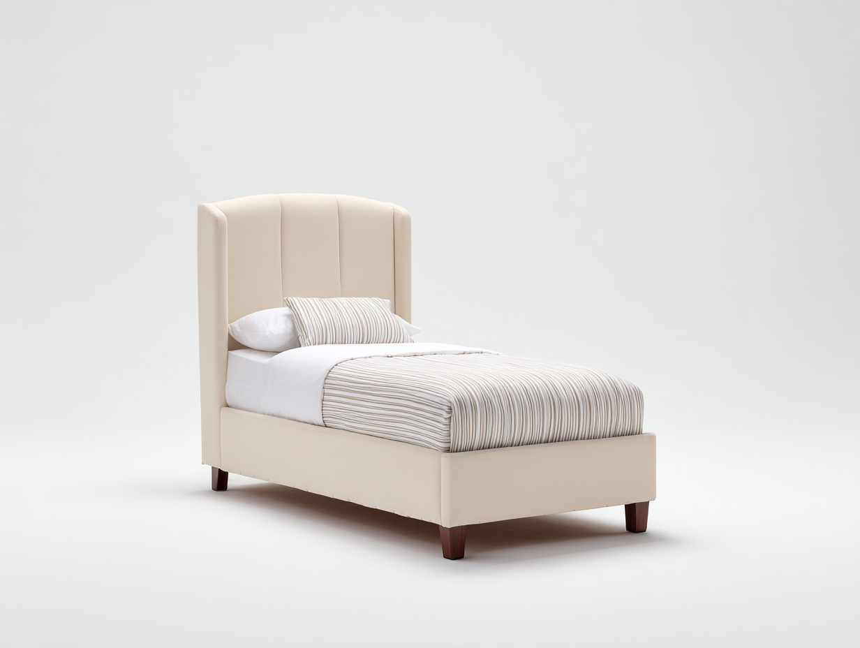 Einzelbett Stoff gepolstert 206x100x112 cm - Beige - für Schlafzimmer - hohes Kopfteil mit Steppoptik-Comooroom