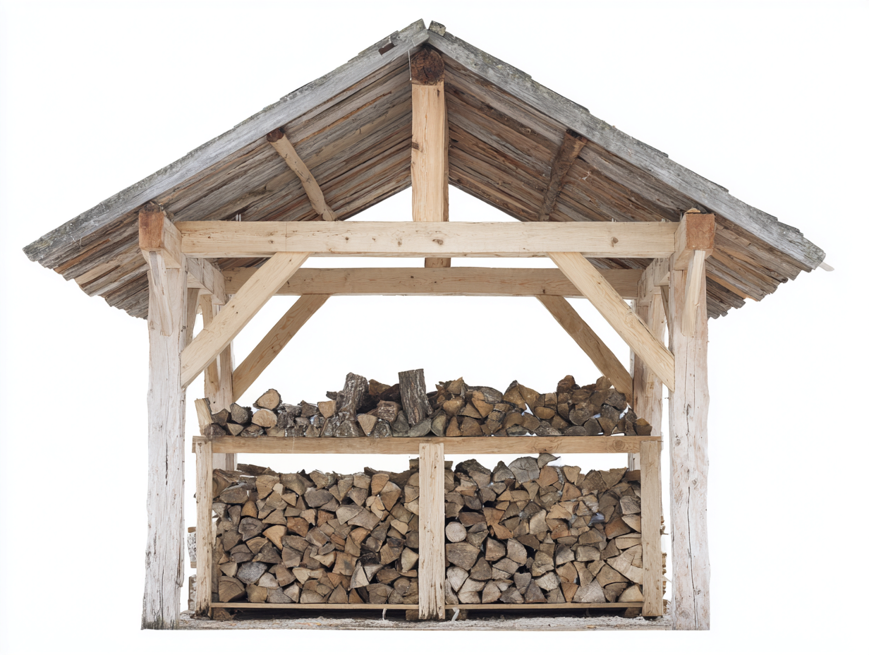 Kaminholzregal aus Holz 230x85x215 cm - naturweiß-naturbraun-grau - rustikaler Stil mit Dach für Garten und Außenbereich-Comooroom