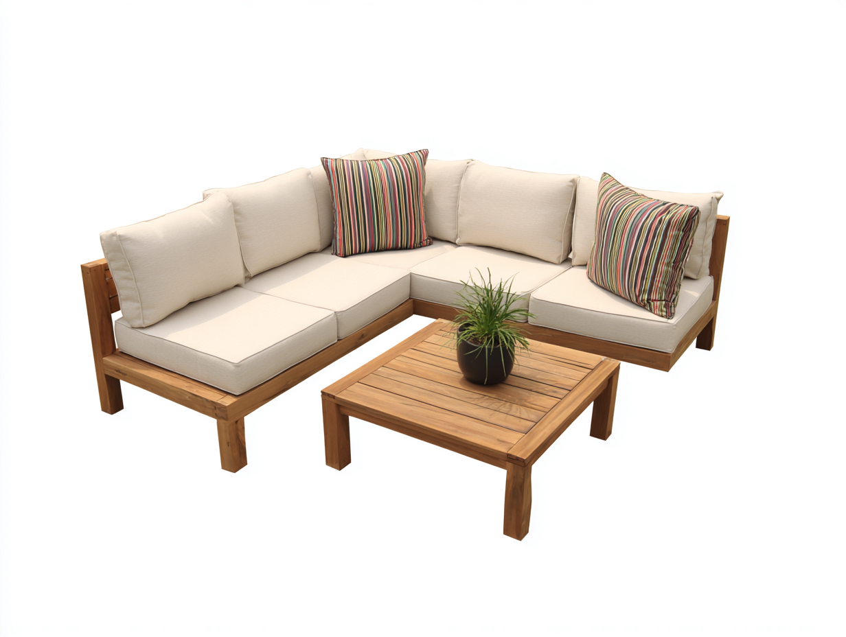 Gartensofa Akazienholz 220x220x78 cm natur-beige - Lounge Set mit Tisch für Garten-Comooroom