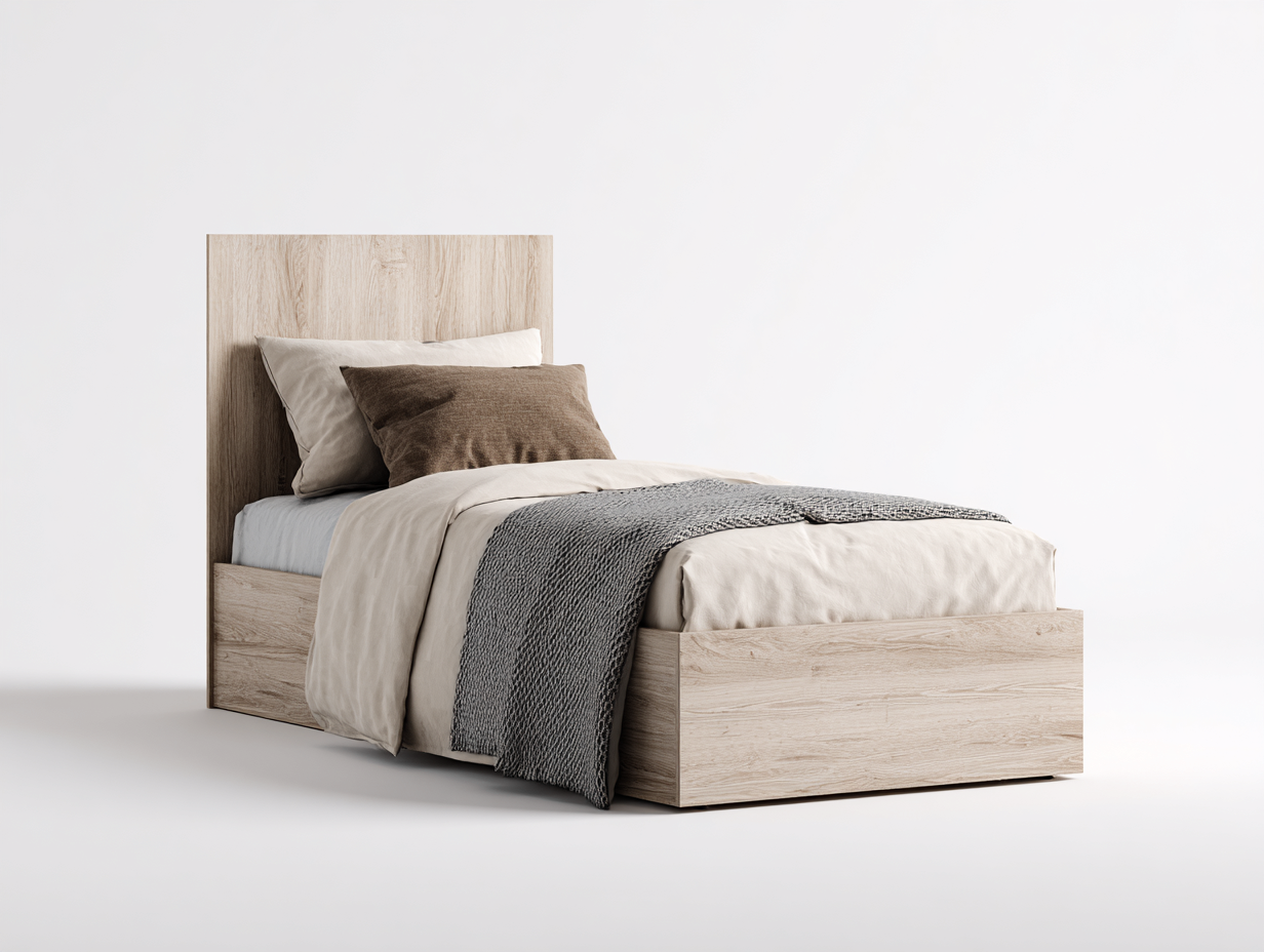 Einzelbett Holzoptik 205x100x110 cm - Eiche hell - modernes Design für Schlafzimmer-Comooroom