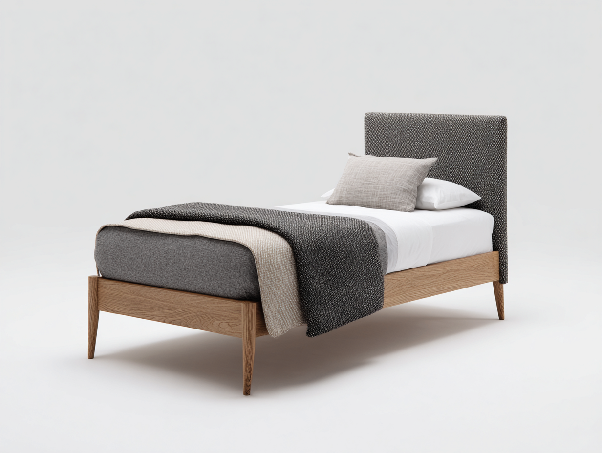 Einzelbett Holz 200x90x100 cm Grau-Braun - Gepolstertes Komfort Design-Comooroom