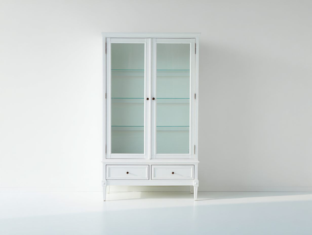 Vitrinen Holz Glas 95x40x185 cm - Weiß - klassisches Design für Wohnzimmer-Comooroom