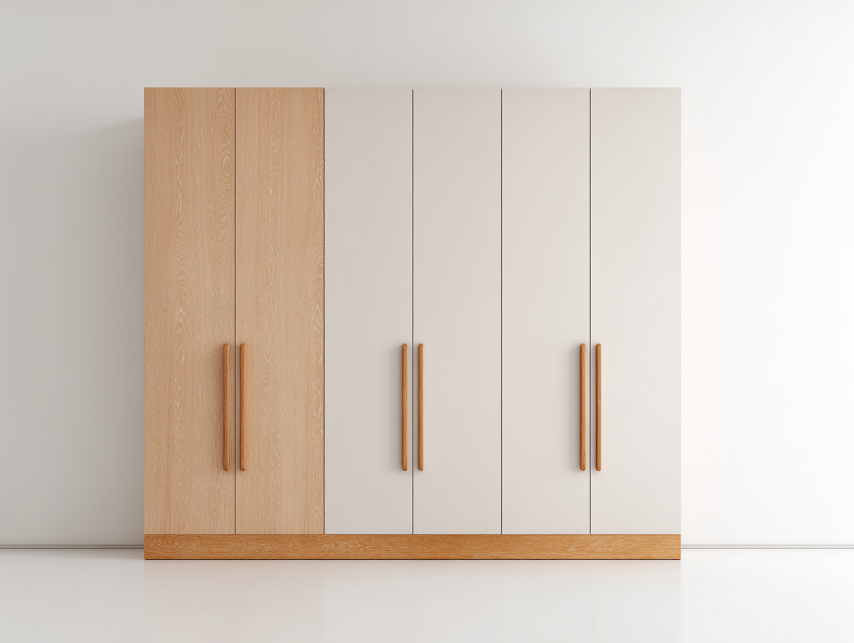 Kleiderschrank Holzoptik 240x60x210 cm - Natur Beige - 6 Türen modernes Design-Comooroom