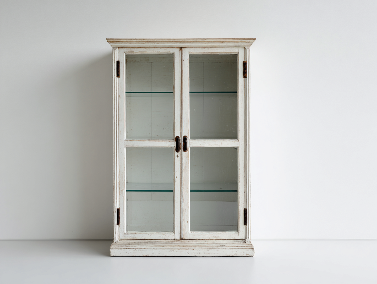 Vitrinen aus Holz und Glas 100x40x190 cm - weiß - rustikaler Wohnraum-Stil-Comooroom