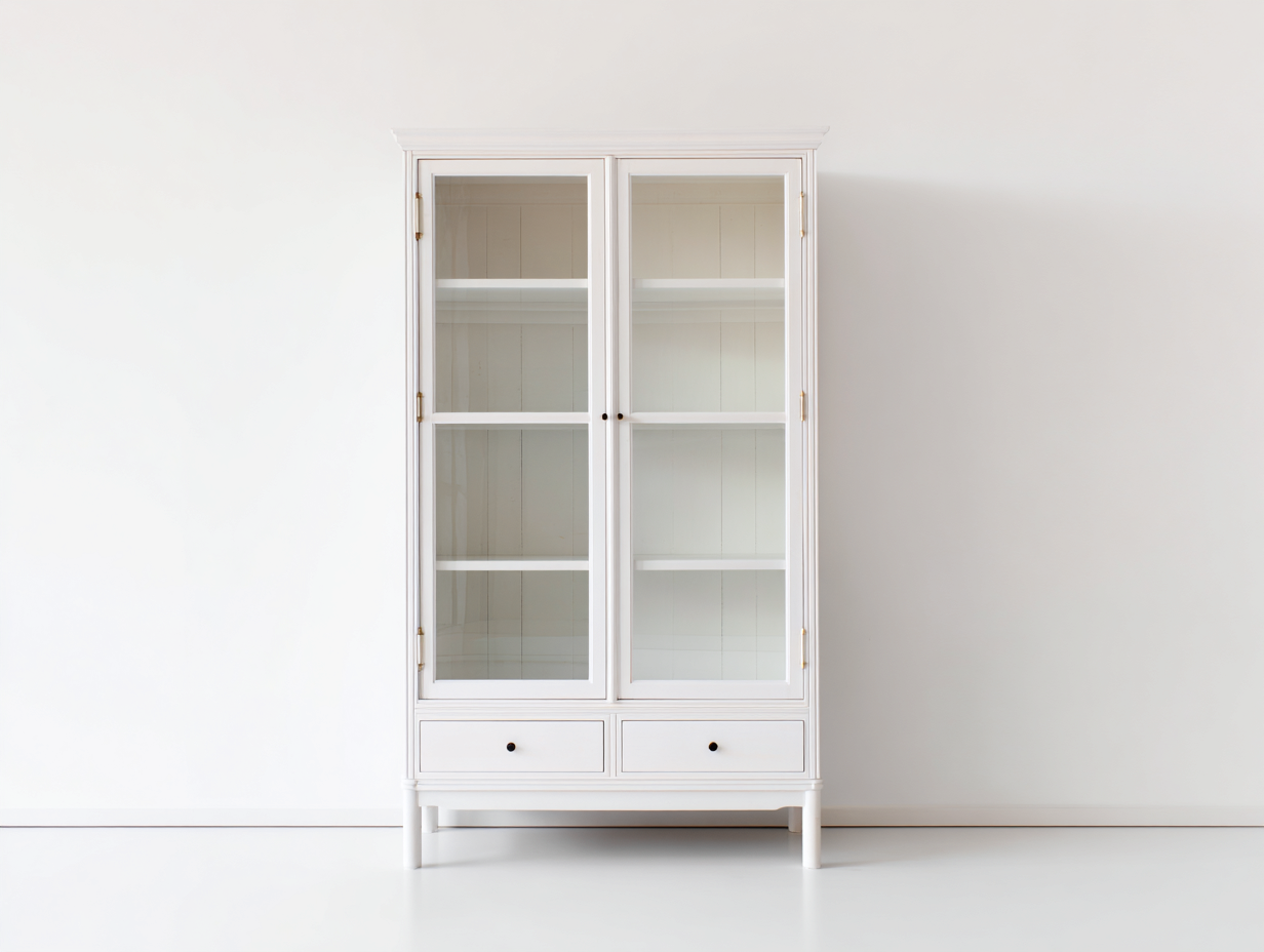 Vitrinen aus Holz und Glas 95x40x180 cm - weiß - klassischer Stil mit 2 Türen und 2 Schubladen-Comooroom