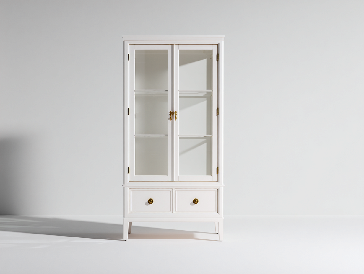 Vitrinen aus Holz und Glas mit 2 Türen und 2 Schubladen 85x38x185 cm - weiß - klassischer Wohnraum-Stil-Comooroom