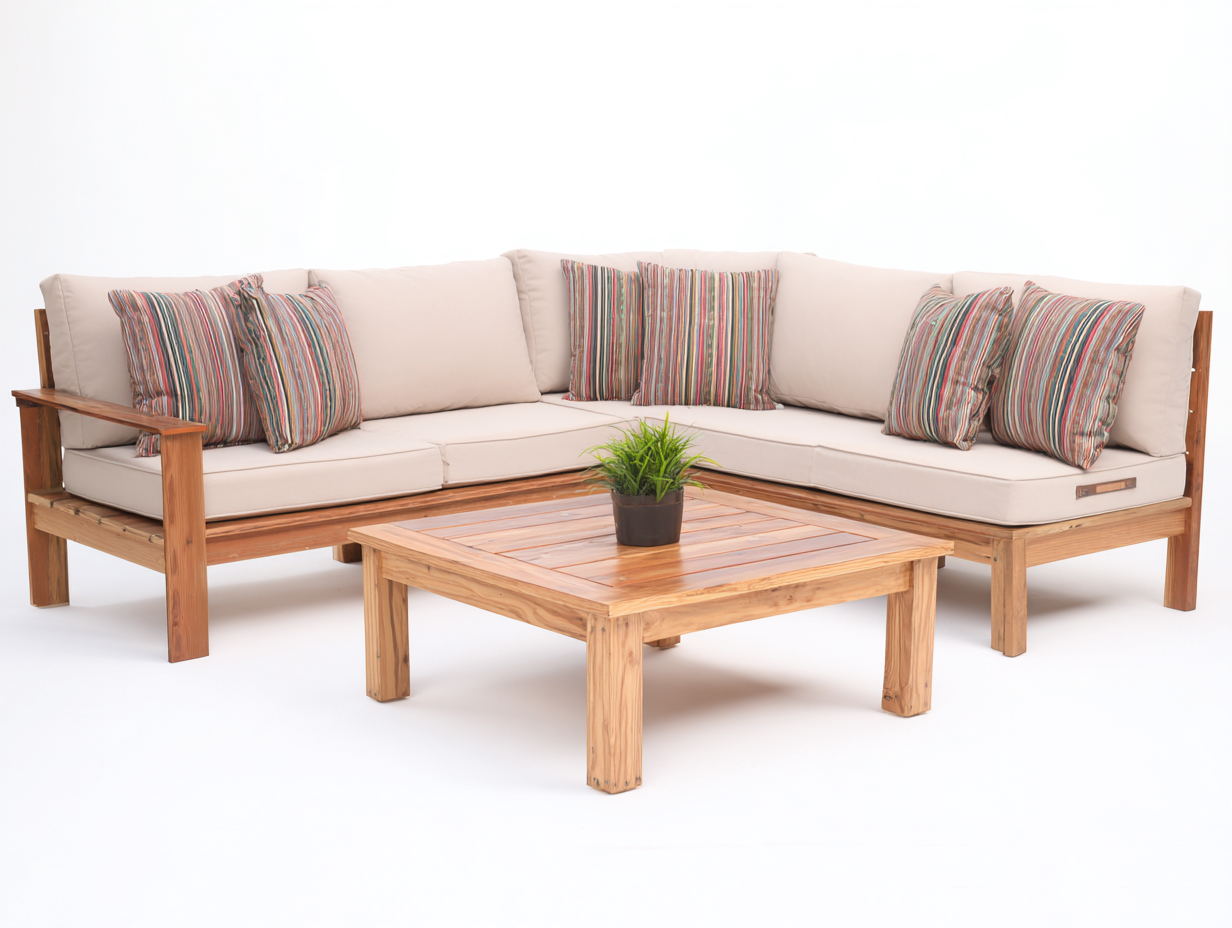 Gartensofa Holz 240x240x75 cm Beige-Braun - Modernes Lounge Set-Comooroom