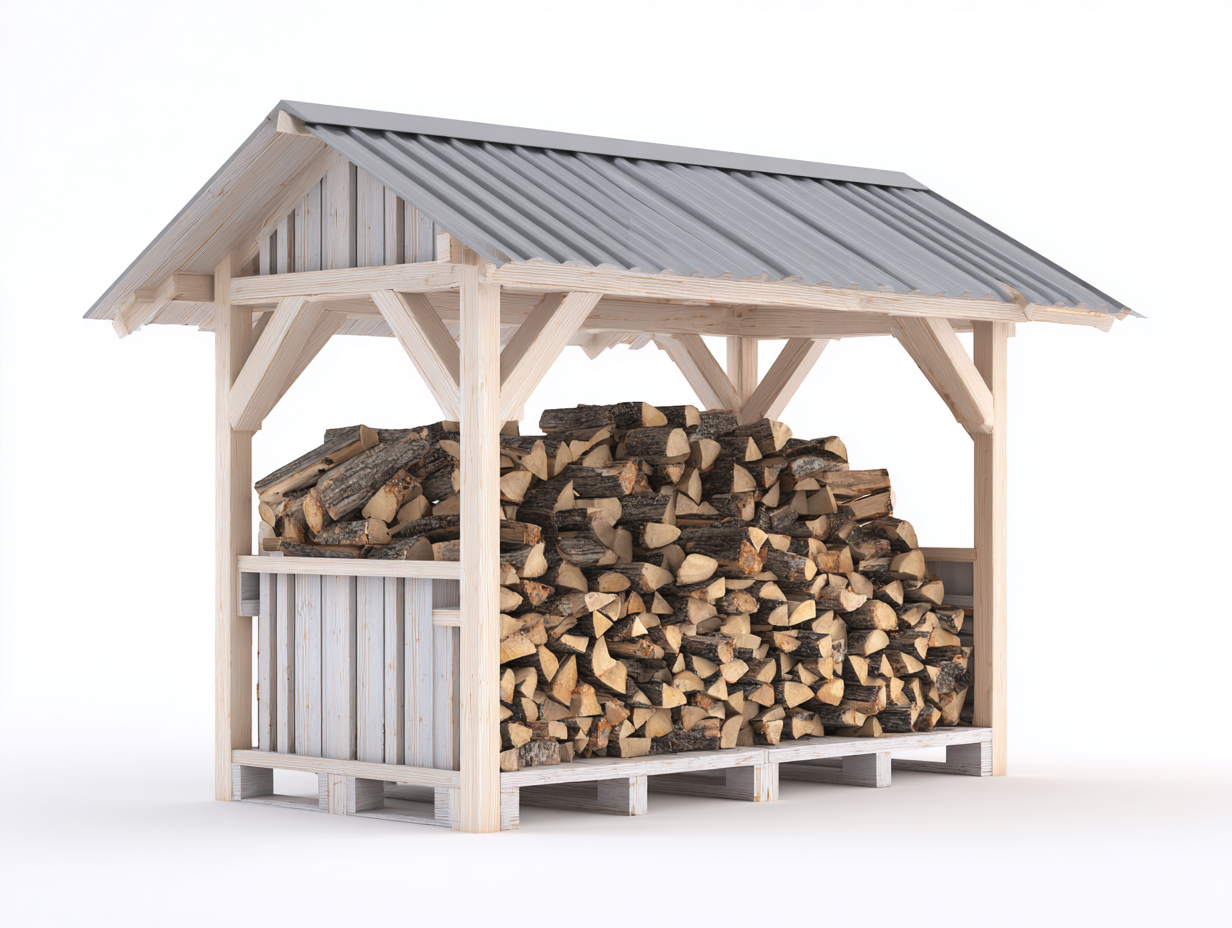 Kaminholzregal Holz-Metall 210x85x175 cm weiß-grau - mit Wellblechdach für Außenbereich-Comooroom