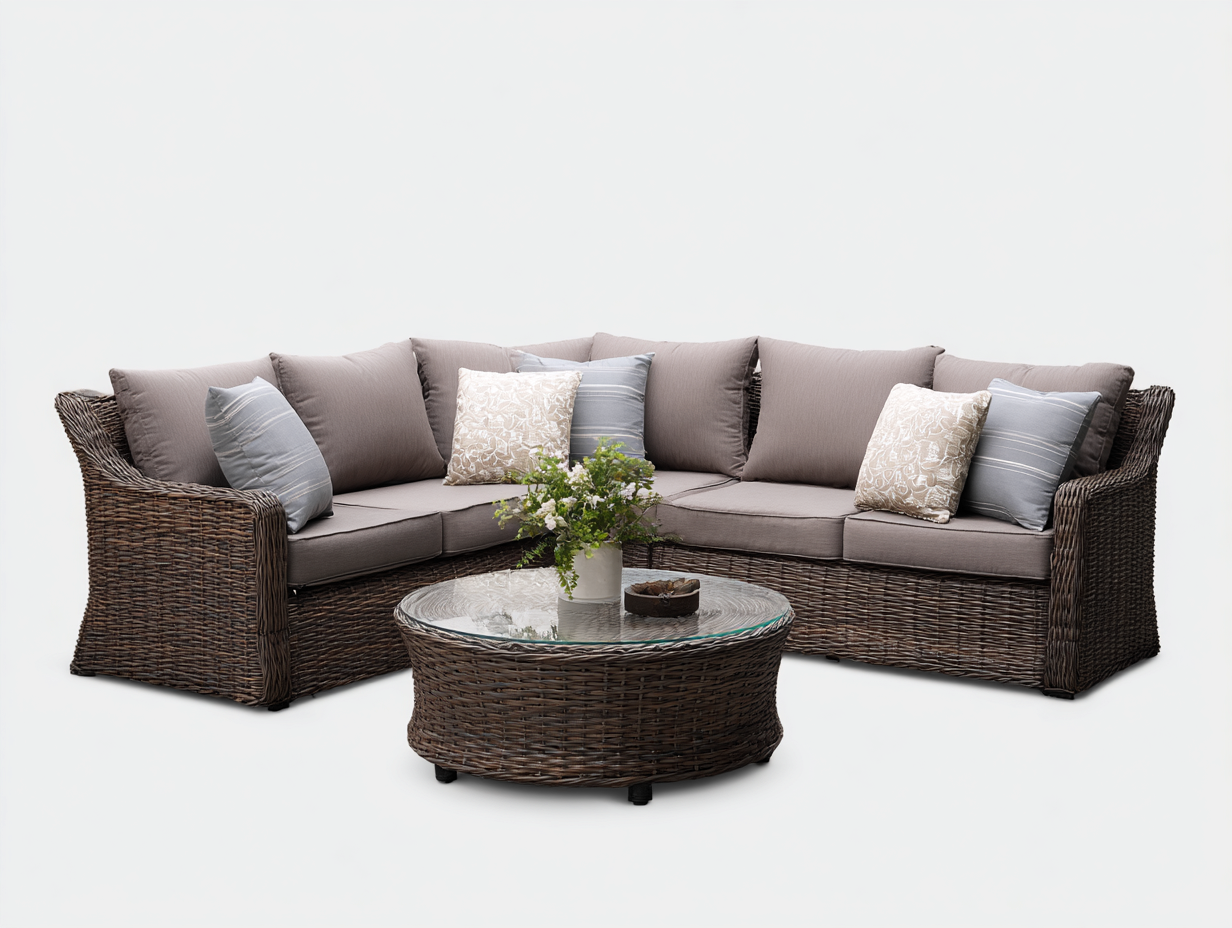 Gartensofa Polyrattan 260x260x78 cm Grau-Braun - Modernes Lounge Set-Comooroom