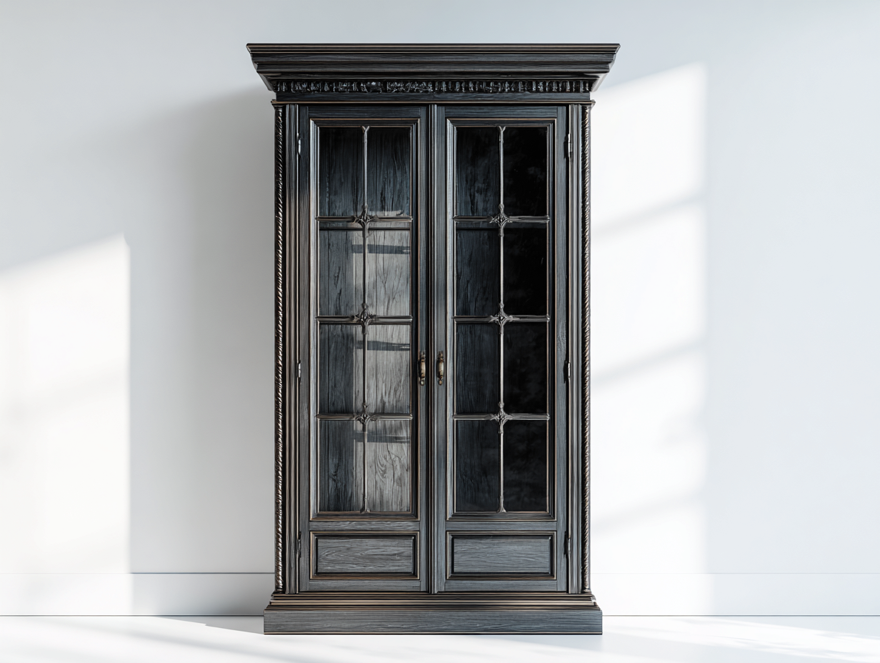 Vitrinen aus Holz und Glas 100x42x190 cm - schwarz - klassischer Stil mit 2 Türen-Comooroom