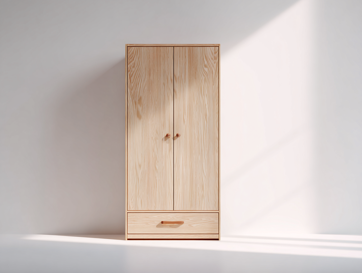 Kleiderschrank Holz 92x48x156 cm - Naturholz - für Schlafzimmer - 2 Türen und 1 Schublade-Comooroom
