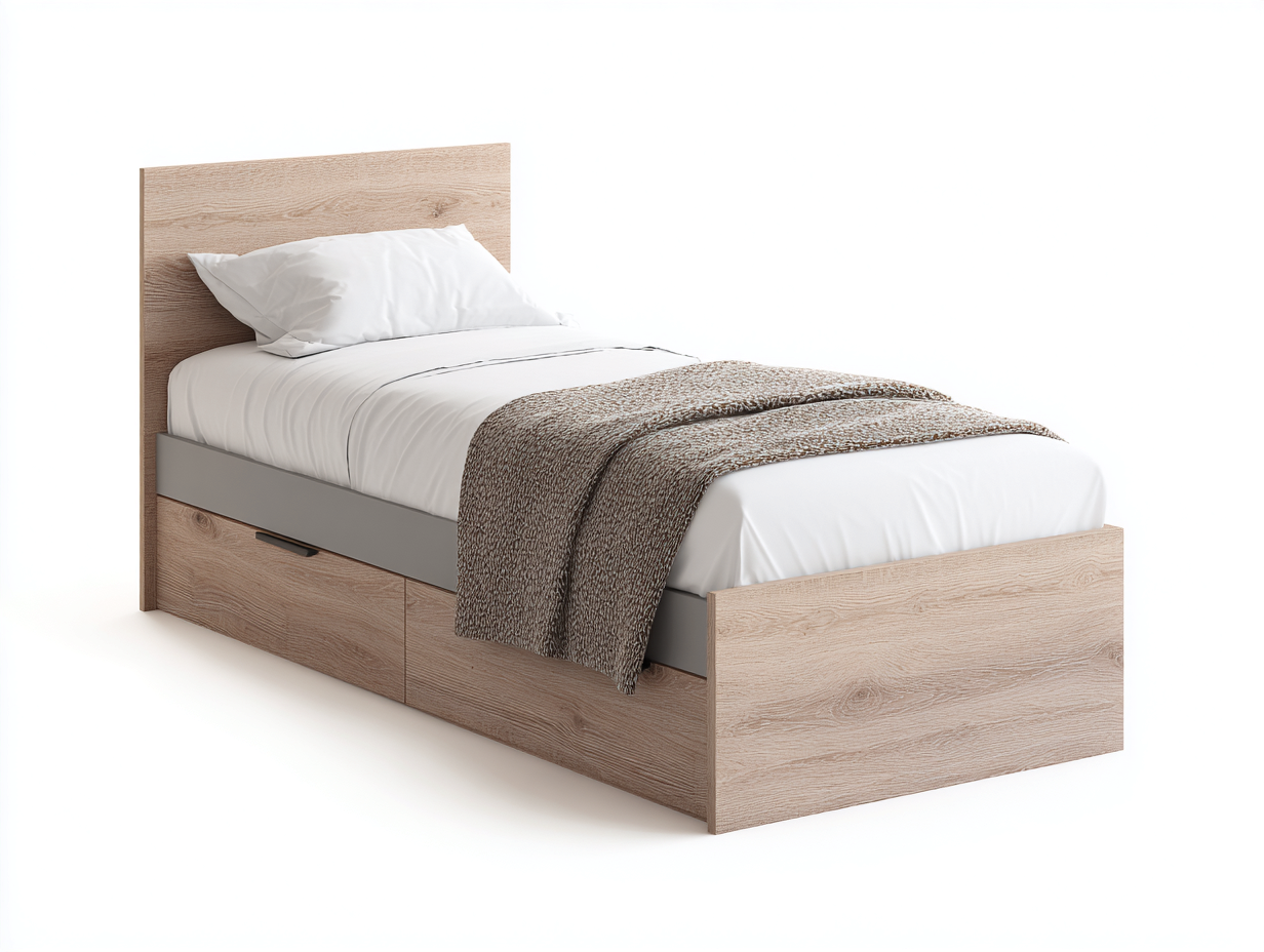 Einzelbett Holzoptik 205x100x105 cm - Eiche hell-Grau - modernes Design für Schlafzimmer-Comooroom