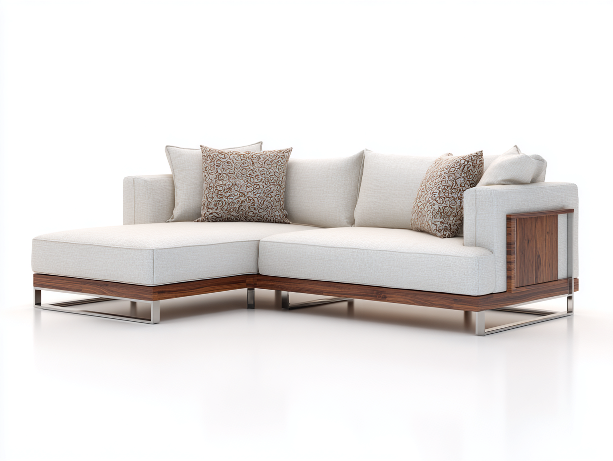 Gartensofa Stoff Holzoptik 260x170x78 cm - Cremeweiß-Naturholz - modernes Design für Garten und Terrasse-Comooroom