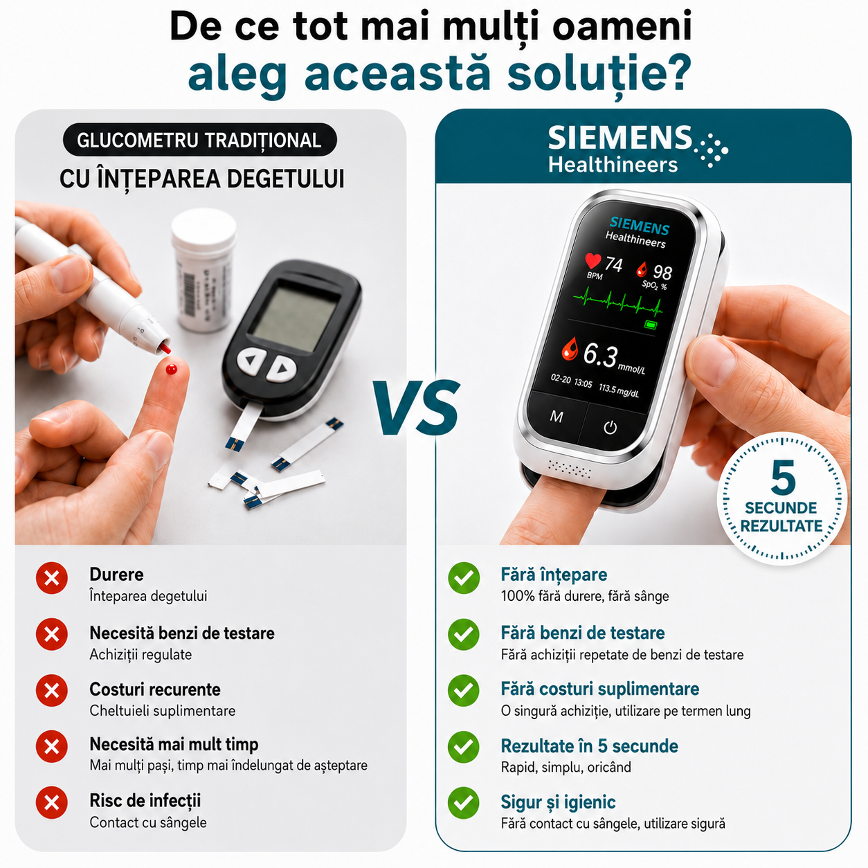 🩸 Siemens™ Dispozitiv 11-în-1 pentru măsurarea glicemiei fără înțepături Fără ace • Fără benzi de testare • Rezultate rapide în doar 5 secunde
