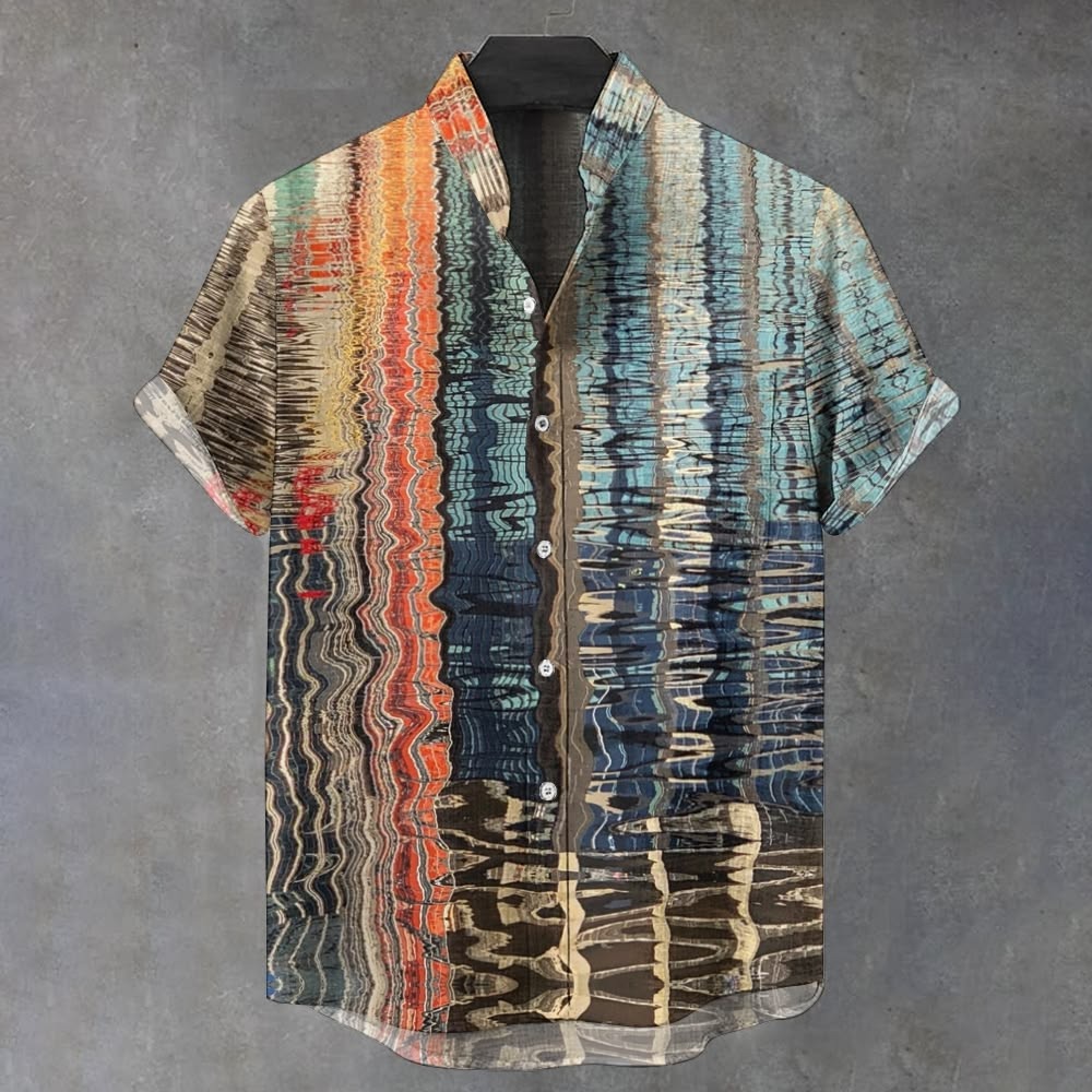 Men's Abstract Color Gradient Pattern Art Print Cotton Linen Short-sleeve Shirt