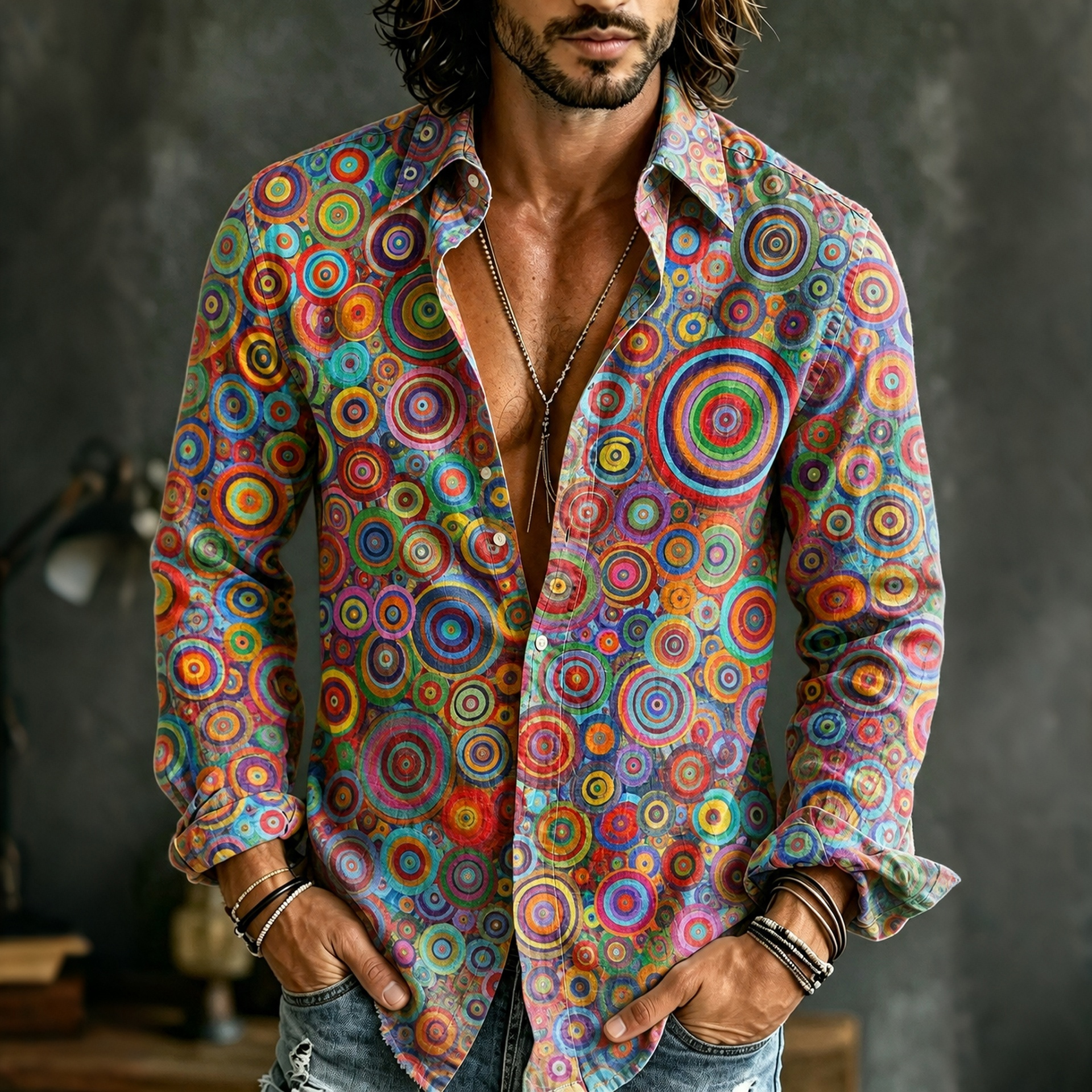 Men's Retro Retro Ethnic Color Block Cotton Linen Shirt