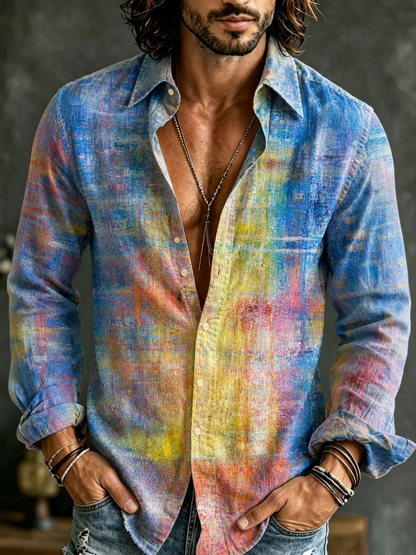 Men's Retro Retro Ethnic Gradient Cotton Linen Shirt