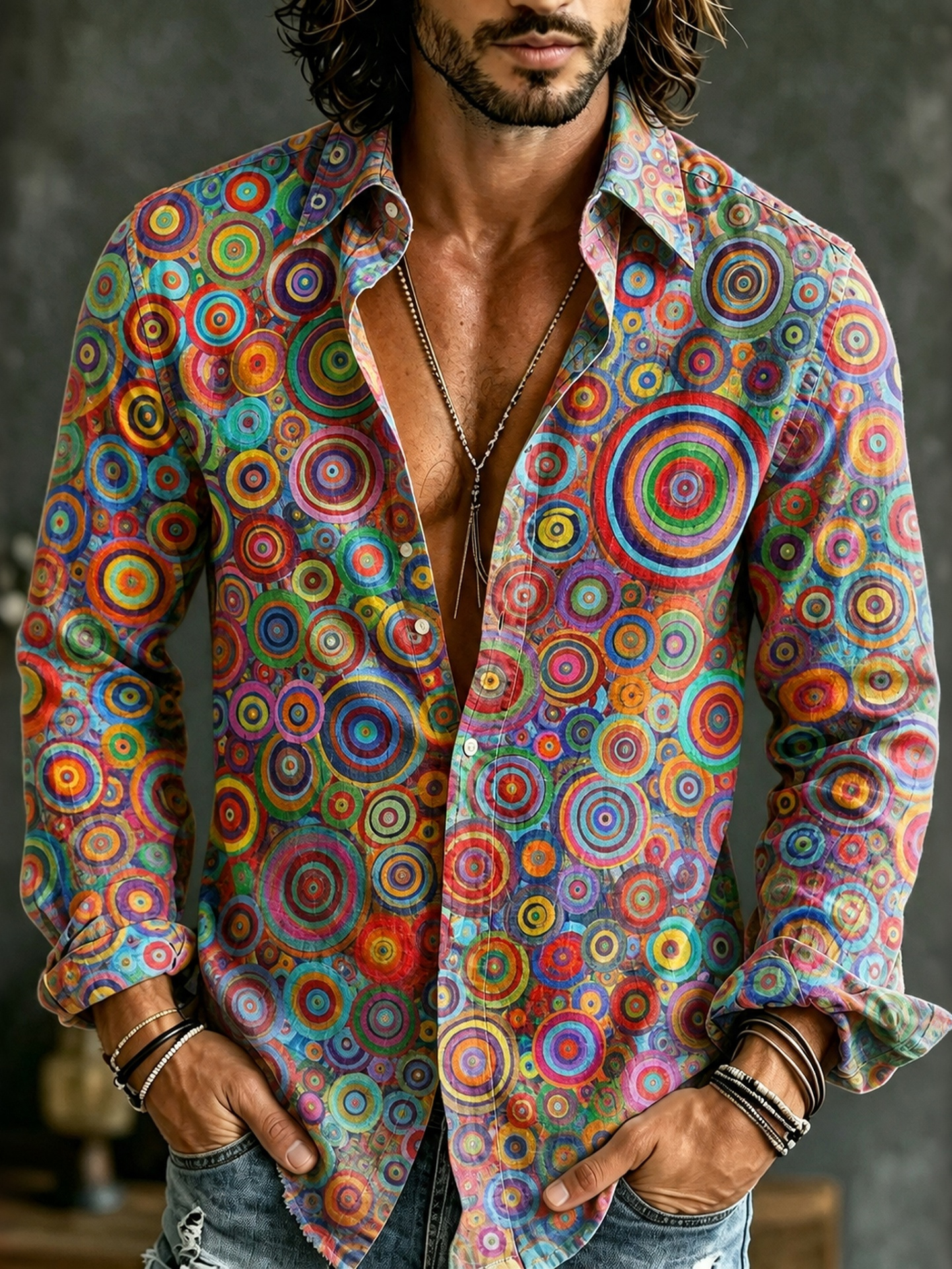 Men's Retro Retro Ethnic Color Block Cotton Linen Shirt