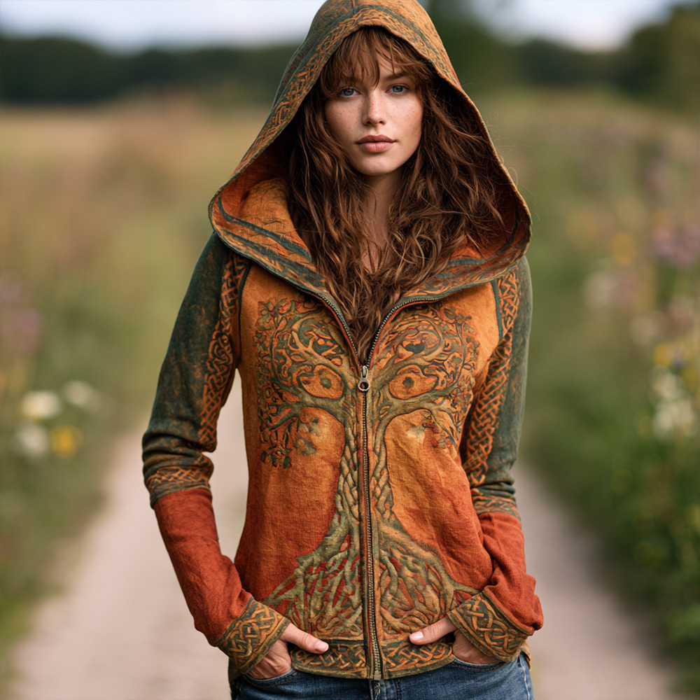 Viking Tree Of Life And Celtic Knot Print Comfortable Warm Hoodie