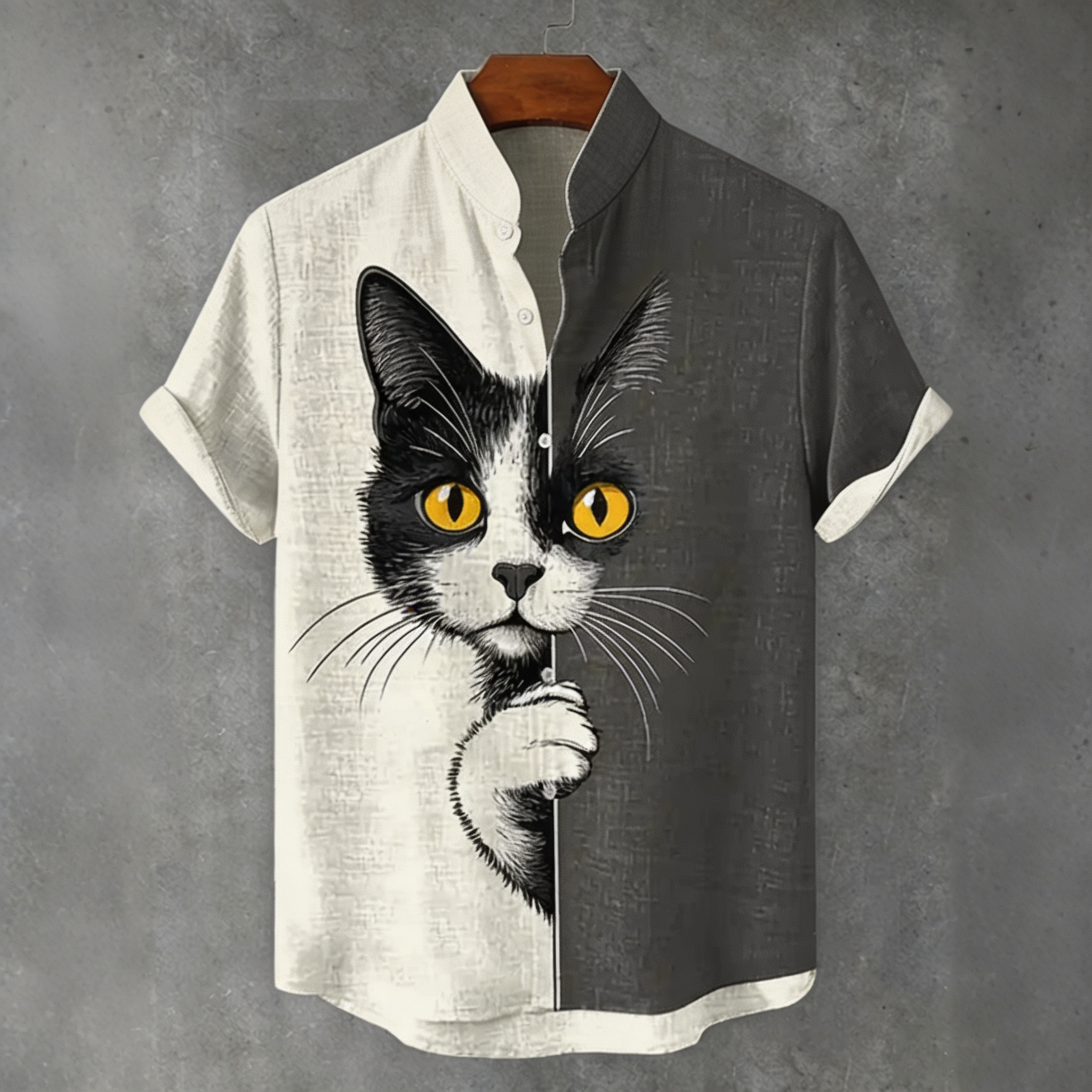 Men's The Peeping Cat In Colorblock Art Casual Short Sleeve Shirts