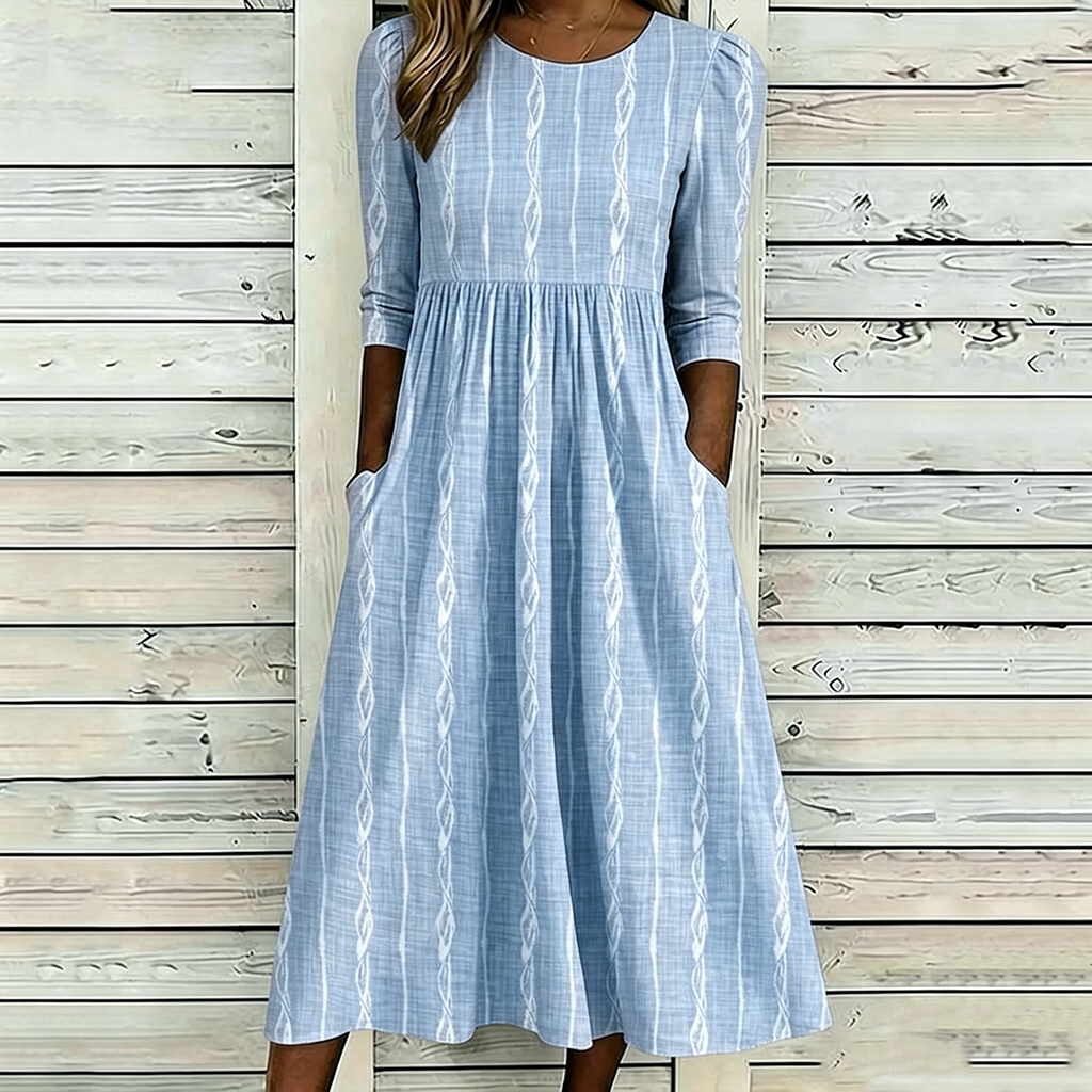 Women's Simple Striped Art Print Casual Round Neck Dress