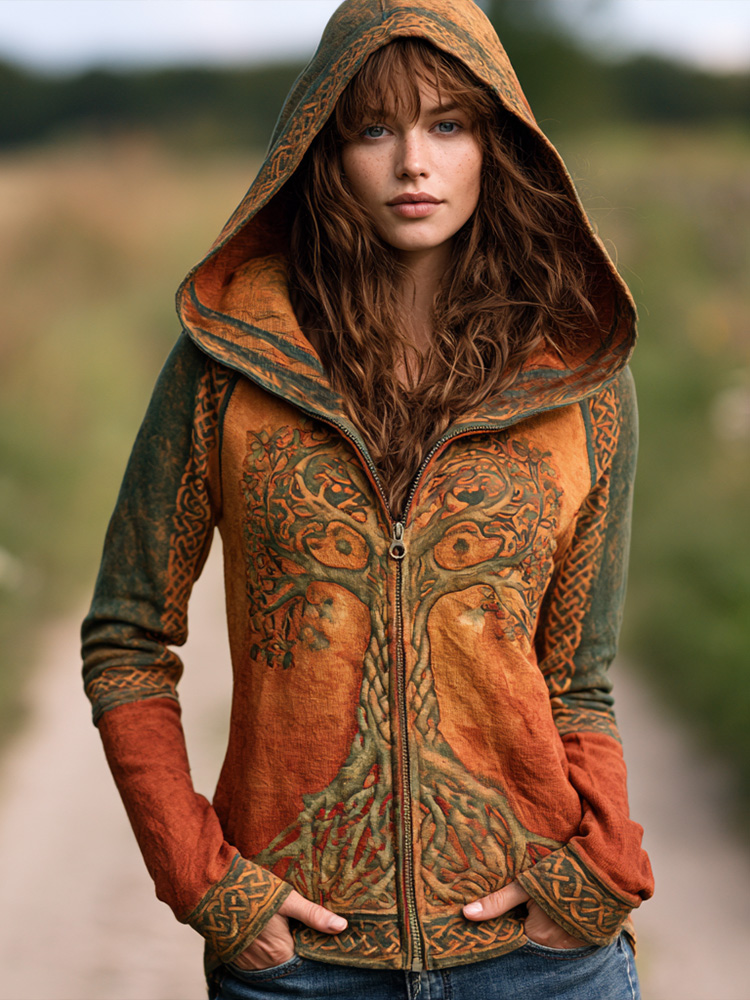 Viking Tree Of Life And Celtic Knot Print Comfortable Warm Hoodie