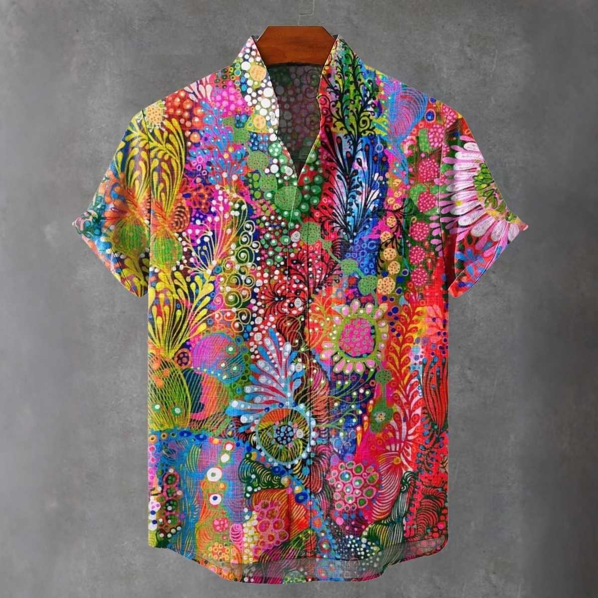 Men's Retro Multicolor Floral Patterns Art Print Linen Blend Shirt