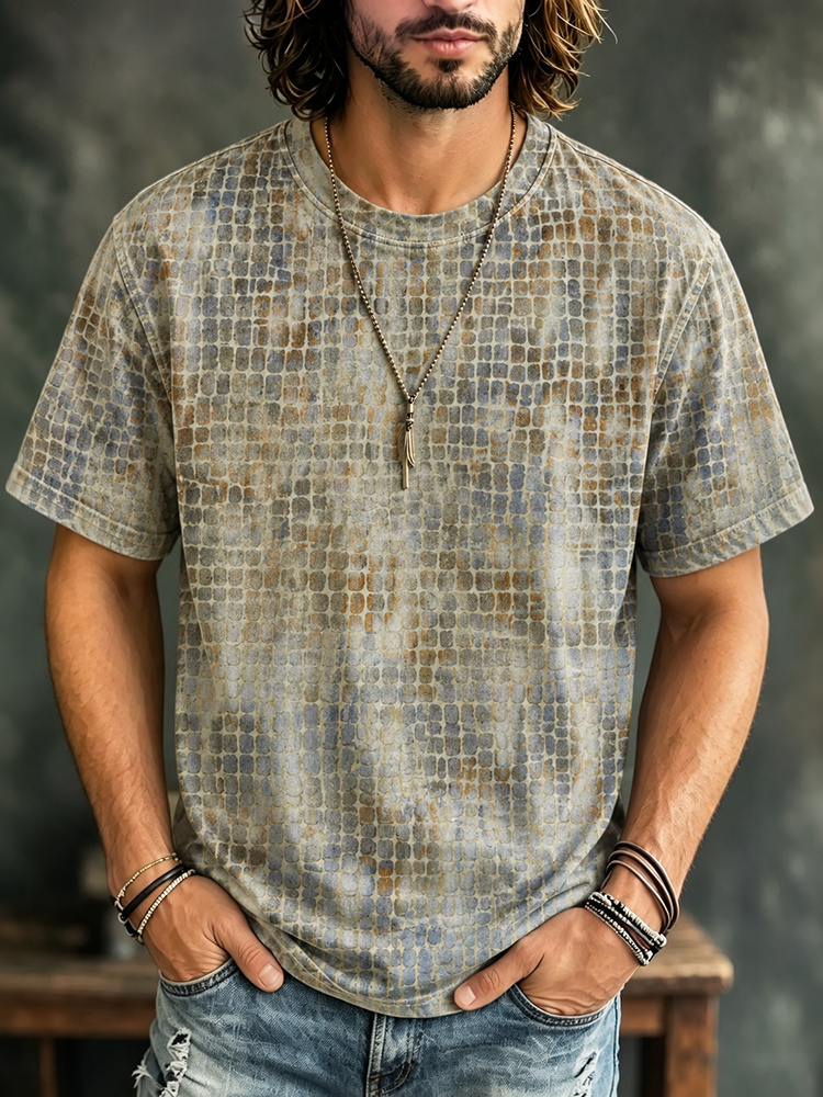 Men's Retro Geometric Gradient Art Print Casual T-shirt