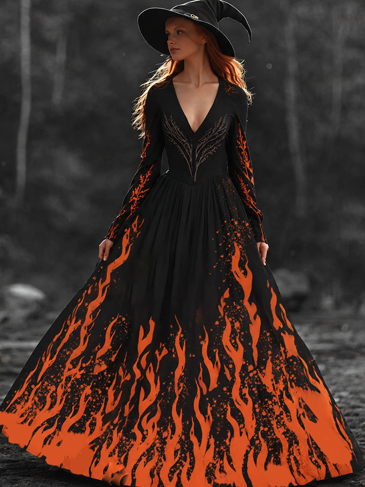 Halloween Witch You Couldn't Burn Flame Celtic Flowy Maxi Dress