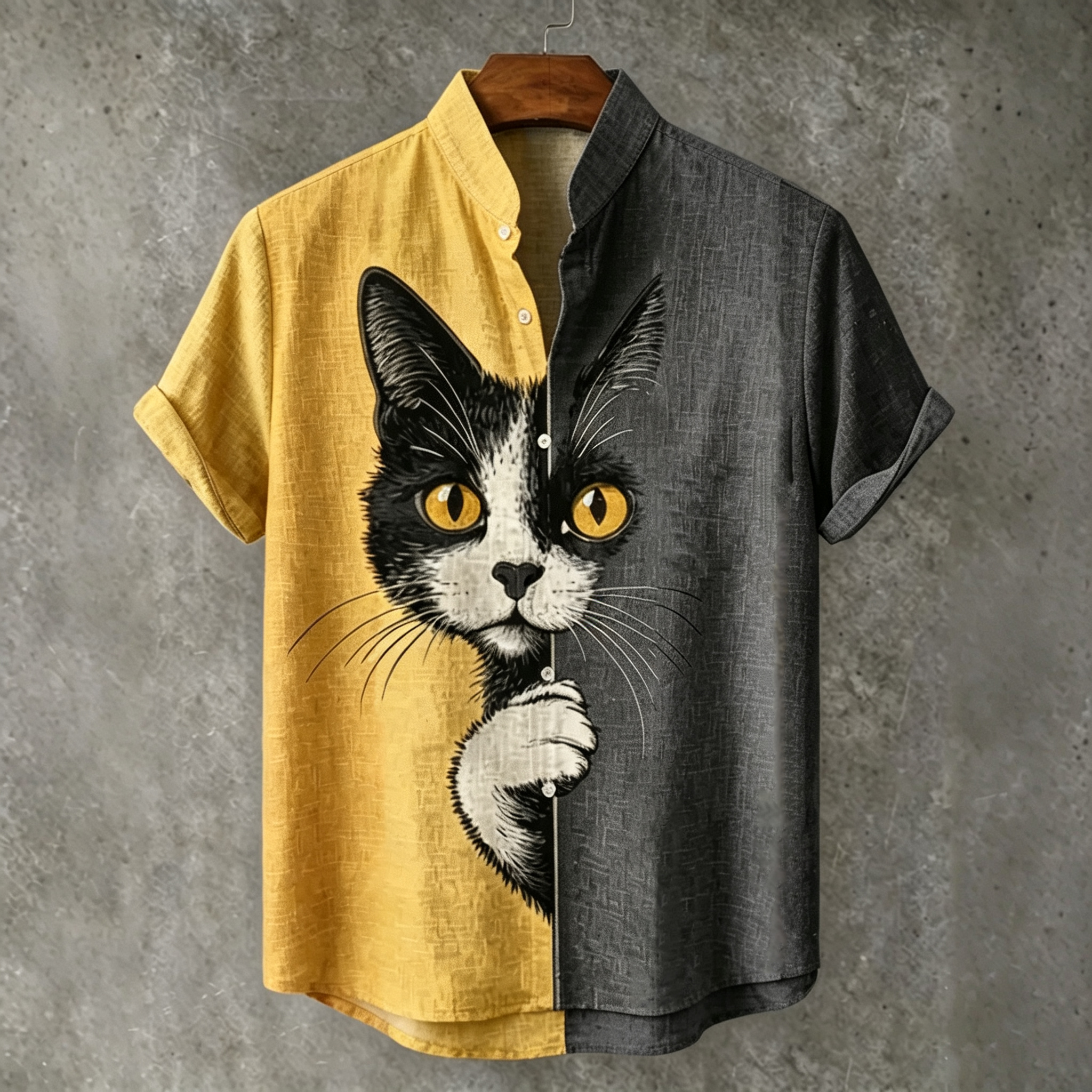 Men's The Peeping Cat In Colorblock Art Casual Short Sleeve Shirts