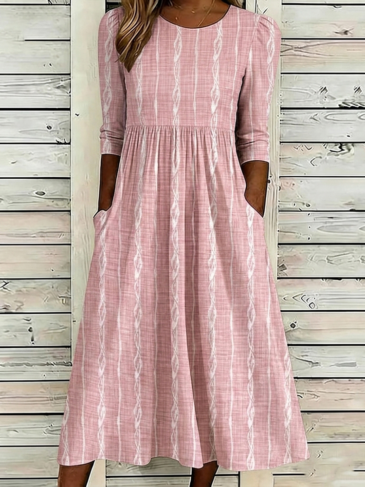Women's Simple Striped Art Print Casual Round Neck Dress