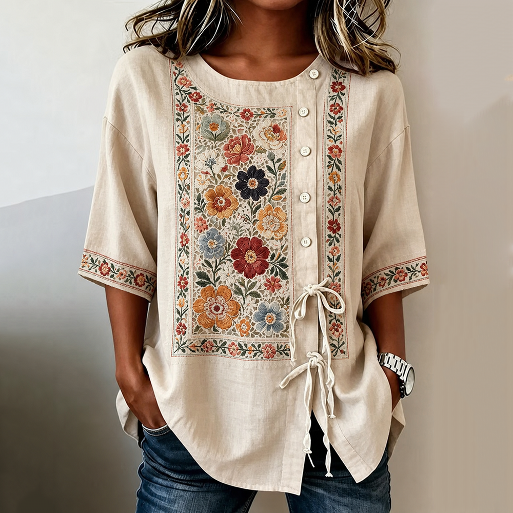 Women's Retro Bohemian Floral Design Short-sleeve Top