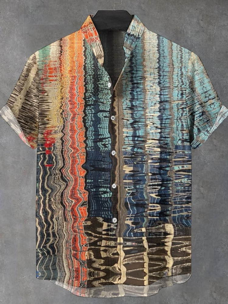 Men's Abstract Color Gradient Pattern Art Print Cotton Linen Short-sleeve Shirt