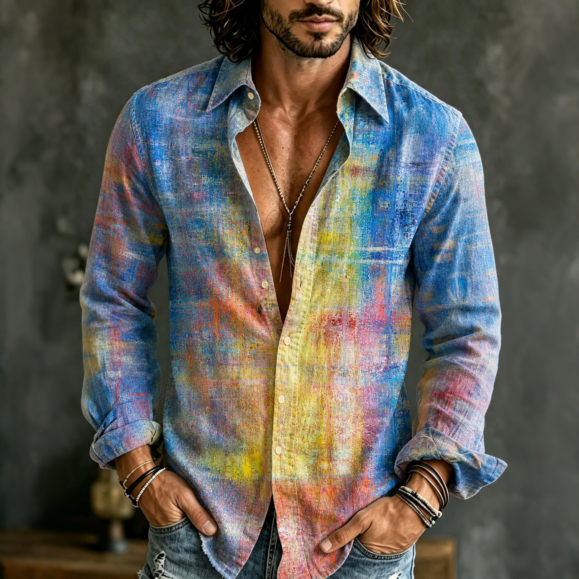 Men's Retro Retro Ethnic Gradient Cotton Linen Shirt