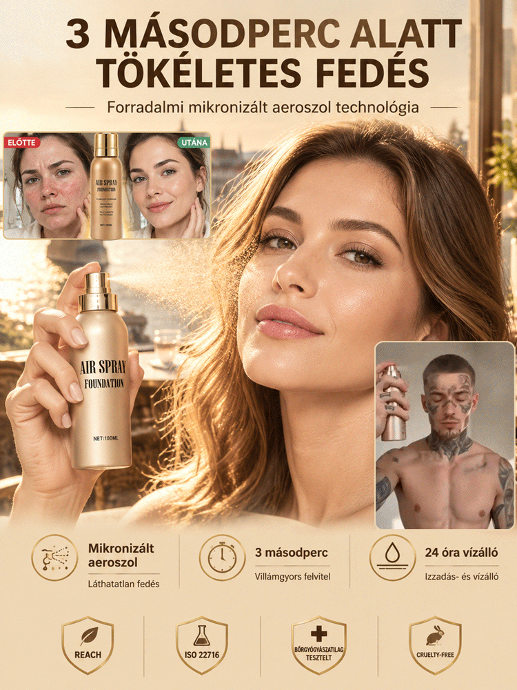 👍3 Másodperces “Tökéletes Bőr” Alapozó Spray – Maszkhatás Nélkül – 24 Órás Vízálló Hibátlan Fedés