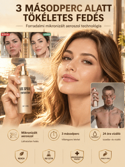 👍3 Másodperces “Tökéletes Bőr” Alapozó Spray – Maszkhatás Nélkül – 24 Órás Vízálló Hibátlan Fedés