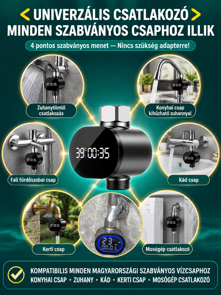 🔥👍Intelligens LED Zuhanyhőmérő | 360°-os HD Kijelző, Precíz Mérés| 3 Perces Telepítés | -50% AKCIÓ