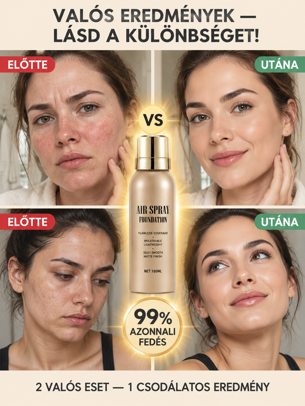 👍3 Másodperces “Tökéletes Bőr” Alapozó Spray – Maszkhatás Nélkül – 24 Órás Vízálló Hibátlan Fedés