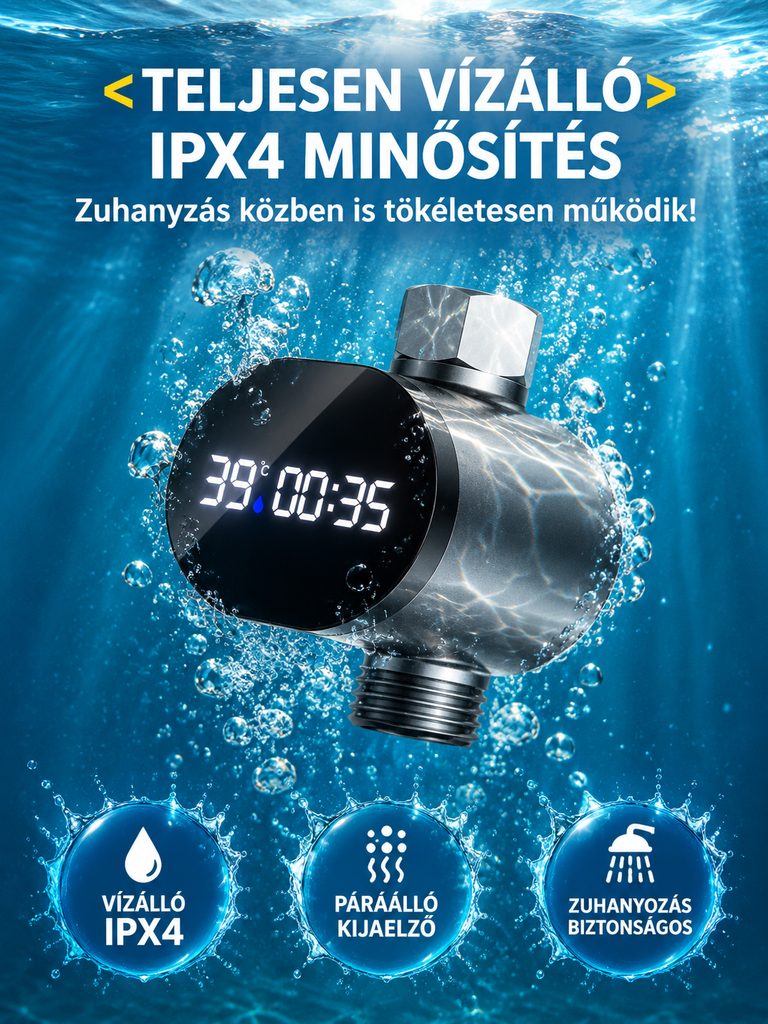 🔥👍Intelligens LED Zuhanyhőmérő | 360°-os HD Kijelző, Precíz Mérés| 3 Perces Telepítés | -50% AKCIÓ
