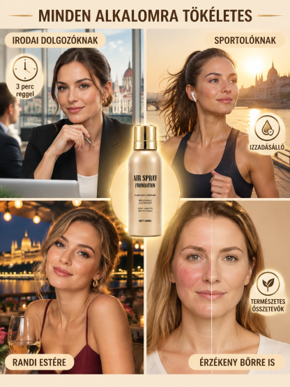 👍3 Másodperces “Tökéletes Bőr” Alapozó Spray – Maszkhatás Nélkül – 24 Órás Vízálló Hibátlan Fedés