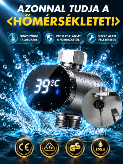 🔥👍Intelligens LED Zuhanyhőmérő | 360°-os HD Kijelző, Precíz Mérés| 3 Perces Telepítés | -50% AKCIÓ