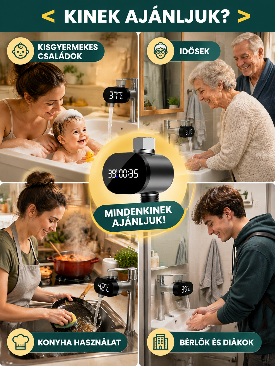 🔥👍Intelligens LED Zuhanyhőmérő | 360°-os HD Kijelző, Precíz Mérés| 3 Perces Telepítés | -50% AKCIÓ