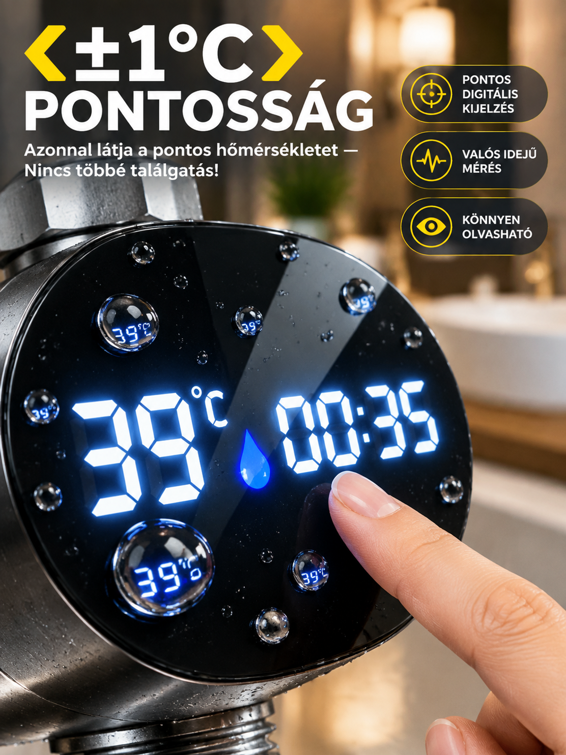 🔥👍Intelligens LED Zuhanyhőmérő | 360°-os HD Kijelző, Precíz Mérés| 3 Perces Telepítés | -50% AKCIÓ