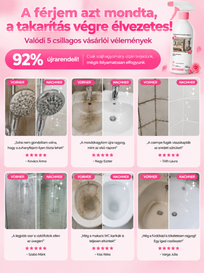👍5 az 1-ben Univerzális Fürdő és WC Tisztító Hab | Súrolás Nélküli Vízkőoldás | Hosszantartó Csillogás és Védelem