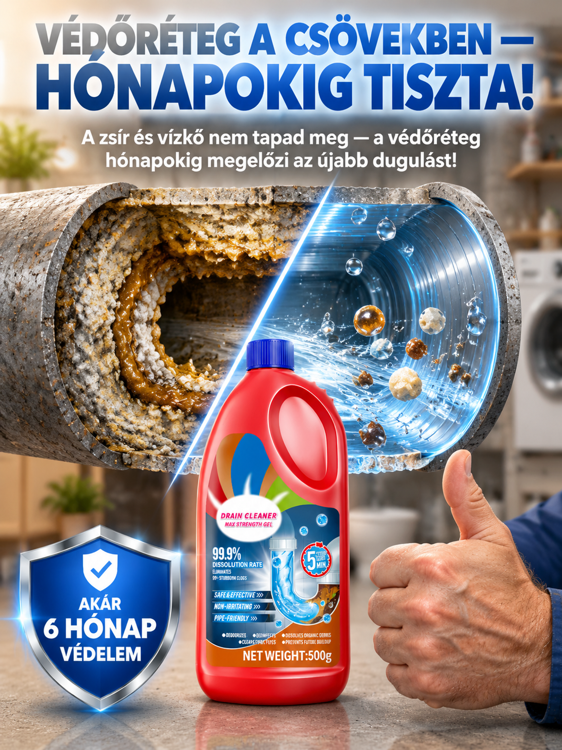👍Profi Lefolyótisztító Gél - 5 Perc Alatt Feloldja a Hajat és Zsírt