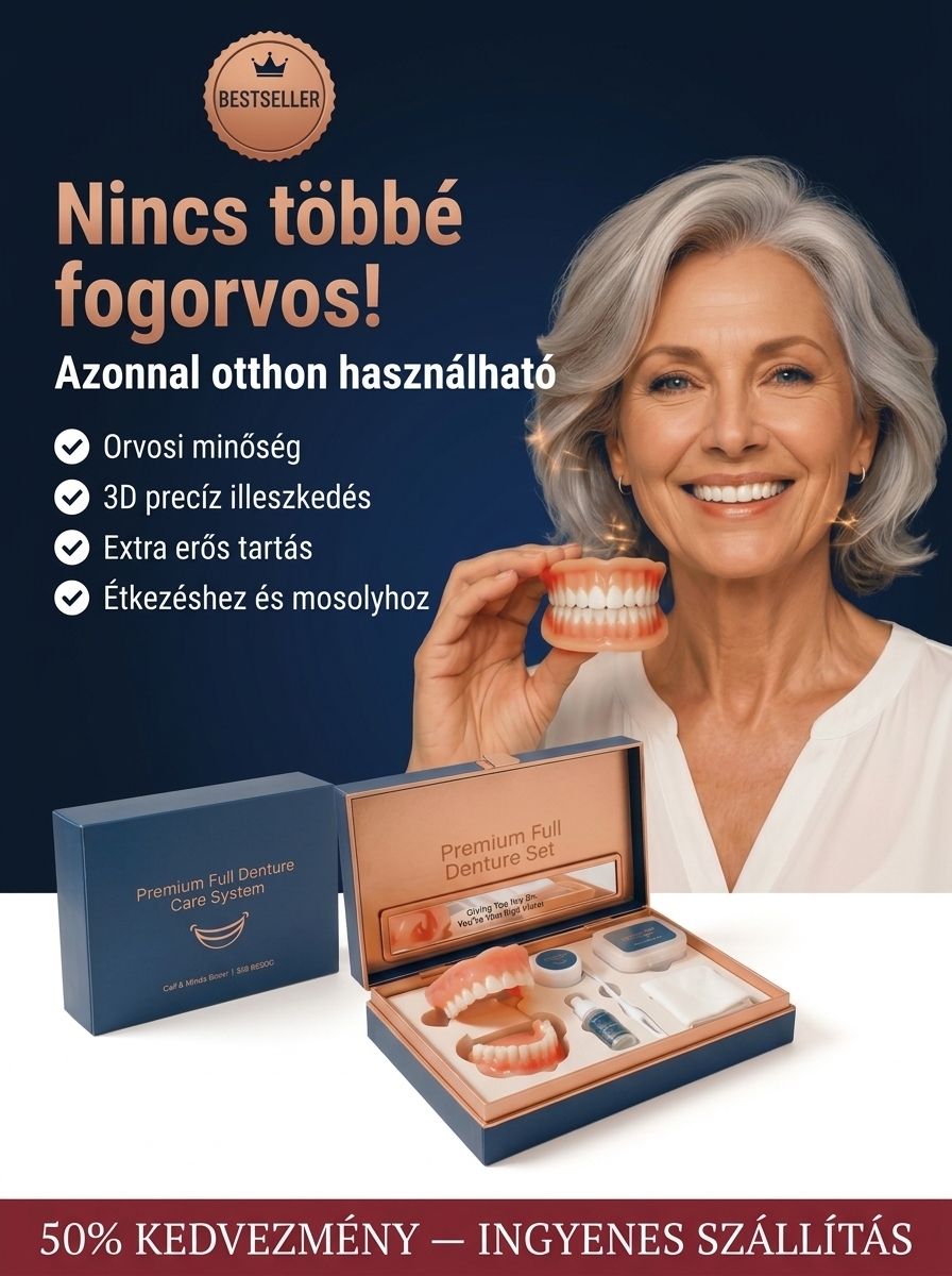 👍Prémium Kozmetikai Fogsor Szett – Azonnali Tökéletes Mosoly és Erős Harapás Otthon