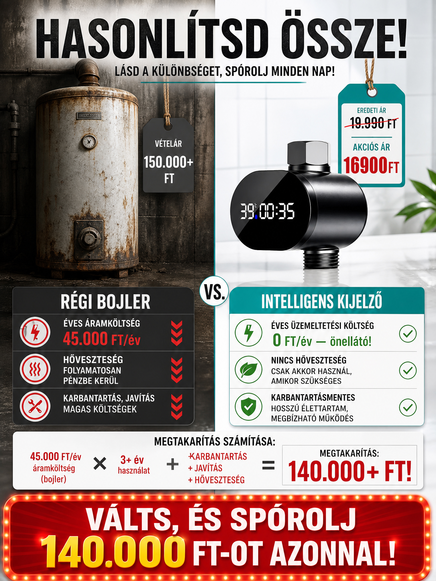 🔥👍Intelligens LED Zuhanyhőmérő | 360°-os HD Kijelző, Precíz Mérés| 3 Perces Telepítés | -50% AKCIÓ