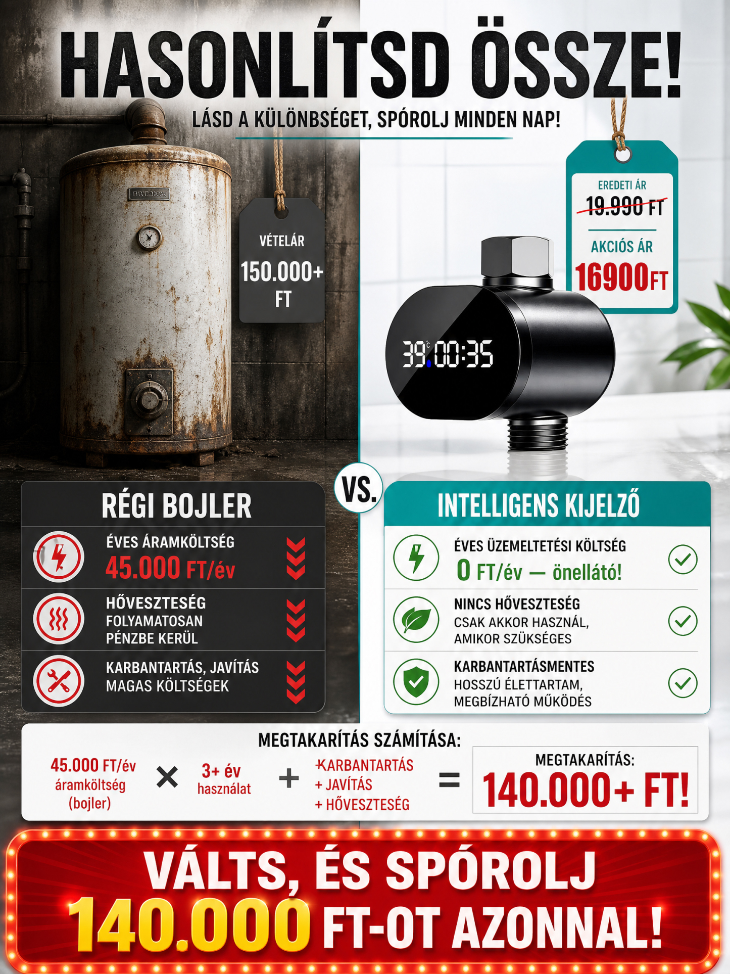 🔥👍Intelligens LED Zuhanyhőmérő | 360°-os HD Kijelző, Precíz Mérés| 3 Perces Telepítés | -50% AKCIÓ