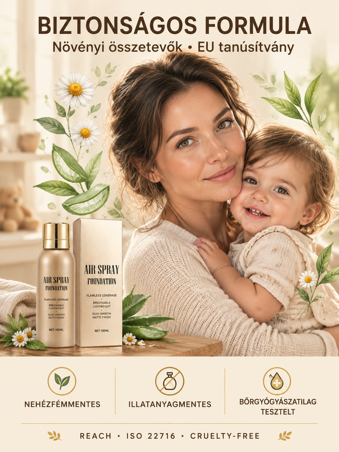 👍3 Másodperces “Tökéletes Bőr” Alapozó Spray – Maszkhatás Nélkül – 24 Órás Vízálló Hibátlan Fedés